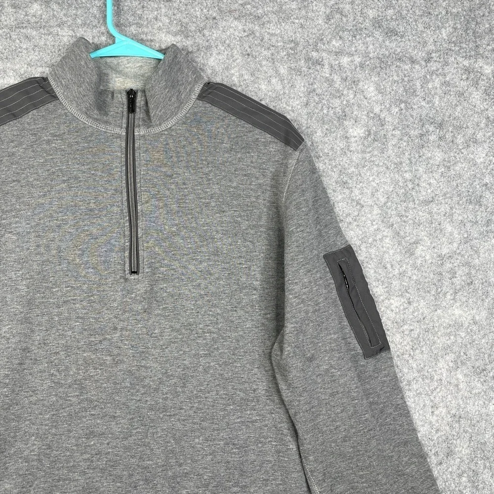 Bugatchi Uomo Sweater Mens Medium Gray 1/4 Zip Pullover Mock Neck Casual